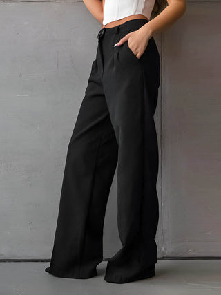 Solid Slant Pockets Flare Leg Long Pants