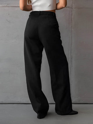 Solid Slant Pockets Flare Leg Long Pants