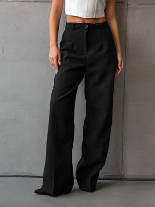 Solid Slant Pockets Flare Leg Long Pants