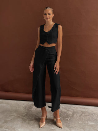 Solid  Asymmetrical Straight Leg Pants Set