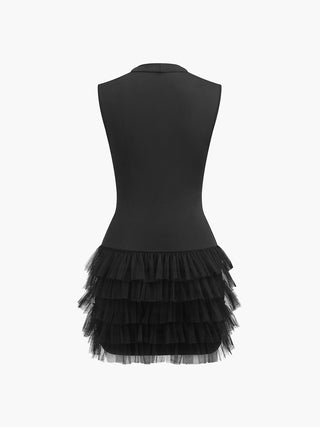 Ruffle Mock-Neck Slim Layered Dress