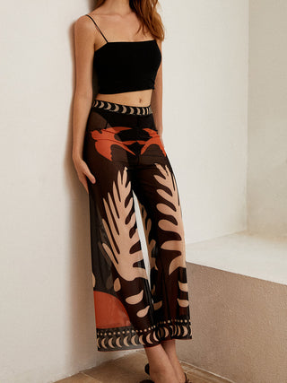 Bird Print Sheer Mesh Pants