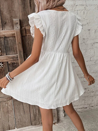 V Neck Ruffle Short Dress