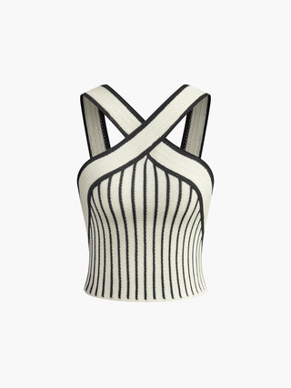 Stripe Cross Strap Knit Tank Top