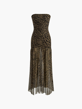 Tiger Print Strapless Mesh Dress