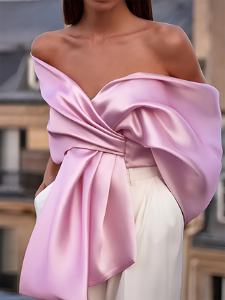 Satin Pleated Off Shoulder Top