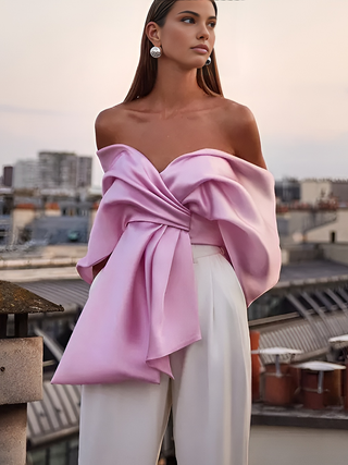 Satin Pleated Off Shoulder Top