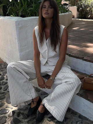 Stripe Vest With Loose Long Pants