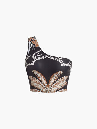 Print One Shoulder Bikini Set