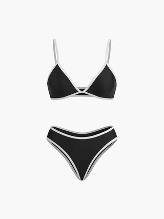 Contrast Strap Triangle Bikini Set