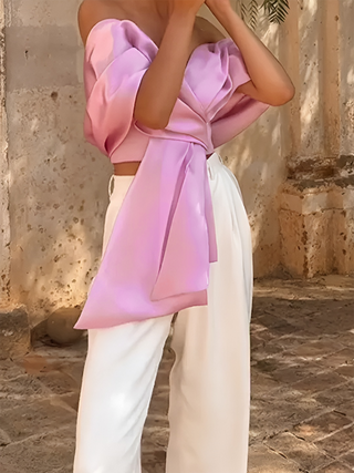 Satin Pleated Off Shoulder Top