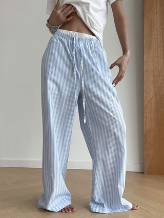 Stripe Loose Double-Waisted Tie Front Pants