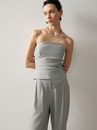 Linen Blend Pleated Slim Pants Set