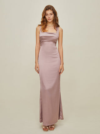 Satin Backless Knotted Dress