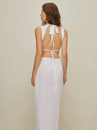 Mock Neck Cutout Backless Dress