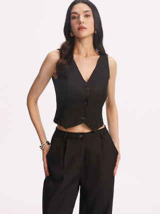 Solid Tailored Vest With Straight Leg Pants Set