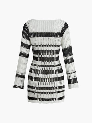 Long Sleeve Contrast Trim Sweater Dress