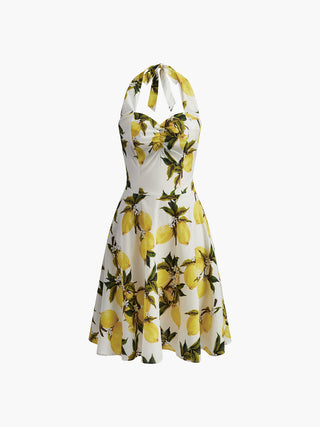 Print Cotton Halter Sweetheart Neck Dress