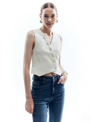 Button V-Neck Solid Vest