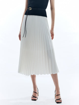 Solid A-Line Pleated Skirt