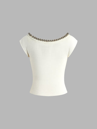 Solid Metal Ball Decoration Knit Top