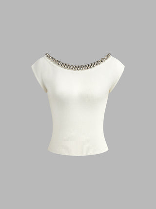 Solid Metal Ball Decoration Knit Top