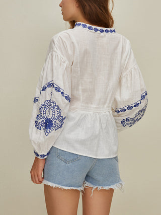 Embroidered V-Neck Shirt