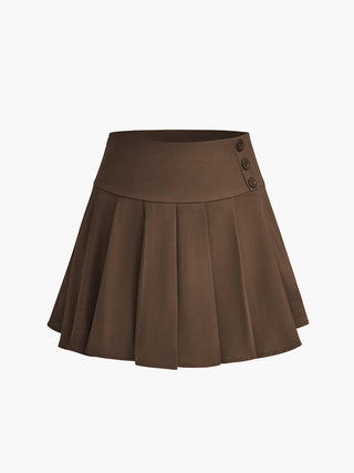 Sleeveless Pleated Button Skirt Set