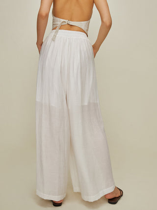 Semi-Sheer Pleated Wide Leg Pants