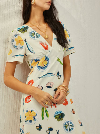 Backless Knotted Floral V-Neck Dress