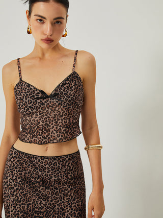 V-Neck Leopard Print Skirt Set