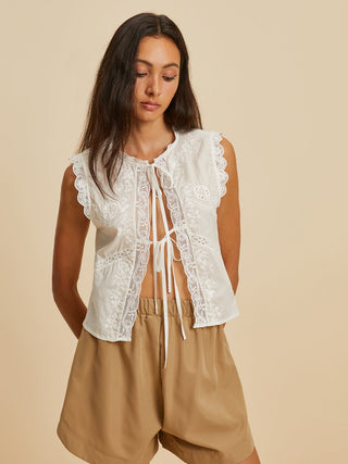 Cotton Embroidery Drawstring Blouse