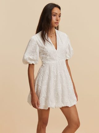 Puff Sleeve V-Neck Shift Dress