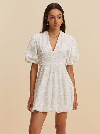 Puff Sleeve V-Neck Shift Dress