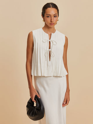 Pleated Knotted Sleeveless Blouse