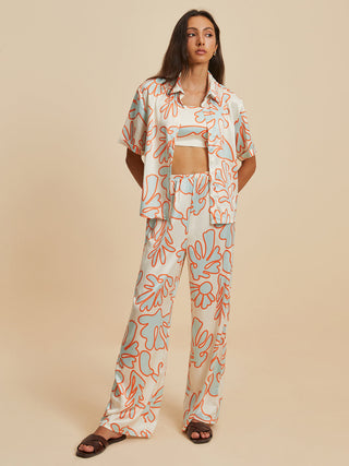 Print Button Pants Set