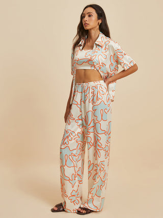 Print Button Pants Set