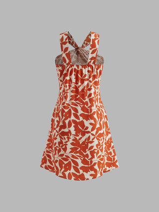 Printed Strap Short Dress