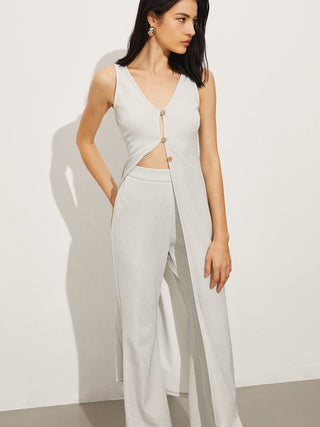 Button Sleeveless Pants Set