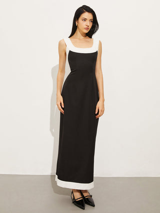 Contrast Trim Sleeveless Long Dress