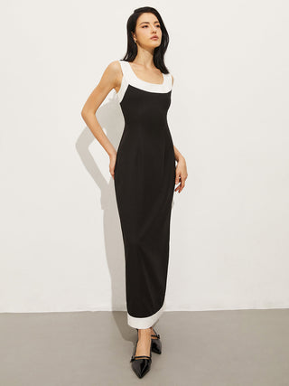 Contrast Trim Sleeveless Long Dress