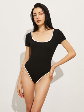 Slim Contrast Trim Backless Bodysuit