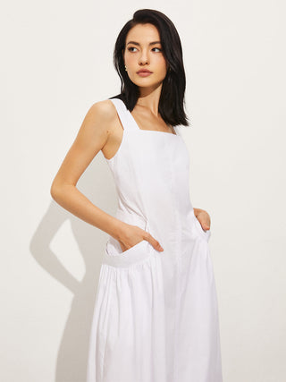 Cotton Pockets Square Neck Dress