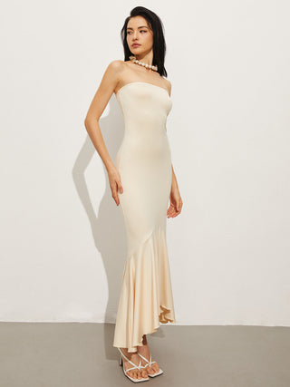 Fishtail Strapless Straight Neck Dress