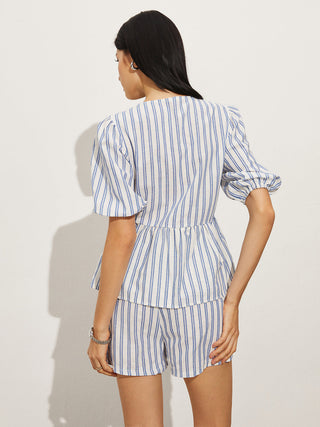 Tie-Front Stripe Shorts Set