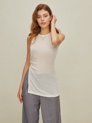 Semi-Sheer Asymmetric Tank Top