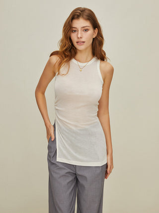 Semi-Sheer Asymmetric Tank Top