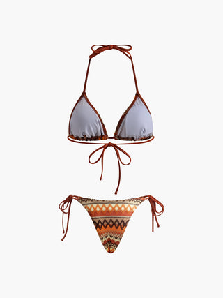 Halter Triangle Knit Bikini Set