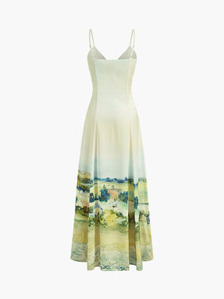 Satin Print V-Neck Cami Dress