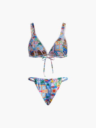 Print Drawstring Adjustable Strap Bikini Set